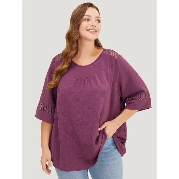 Plus Size 18 - 20 • 2x • BloomChic • mauve  Gathered Lace Patchwork Blouse - Picture 2 of 14